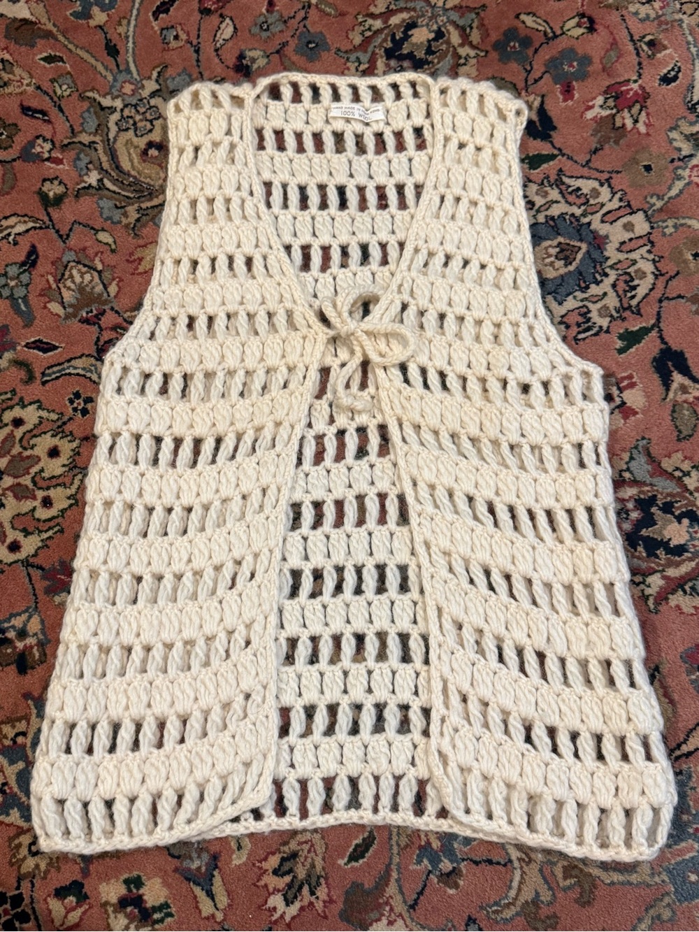 Vintage 60’s Crochet Open Weave Cream Vest